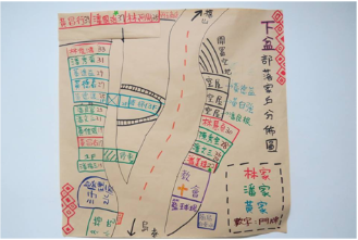 圖4：烏來下盆部落家戶空間分佈情形。本團隊助理製表(2014/07/23)